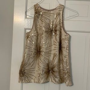 Trina Turk star sequin top.  Winter white. Gold sequins